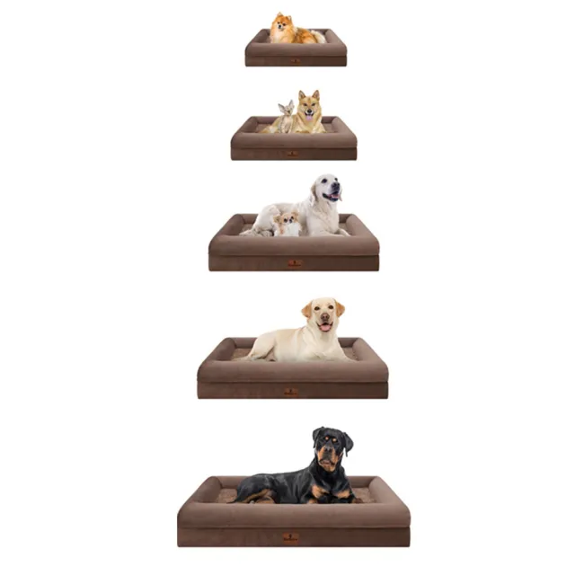 Brown Plush Orthopedic Dog Bed Memory Foam Bolster Pet Sofa with Removable Cover