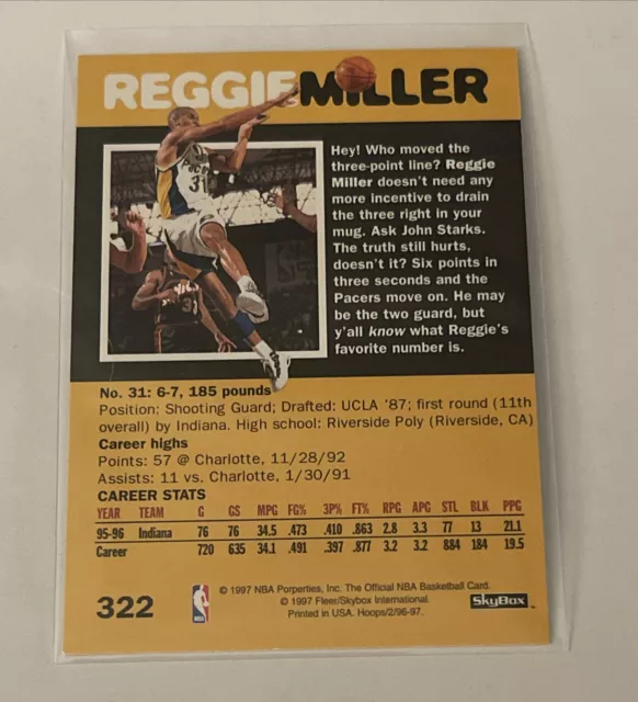 1997 FLEER/SKYBOX SLAM Reggie Miller Trey Cool #322 Indiana Pacers EUR ...