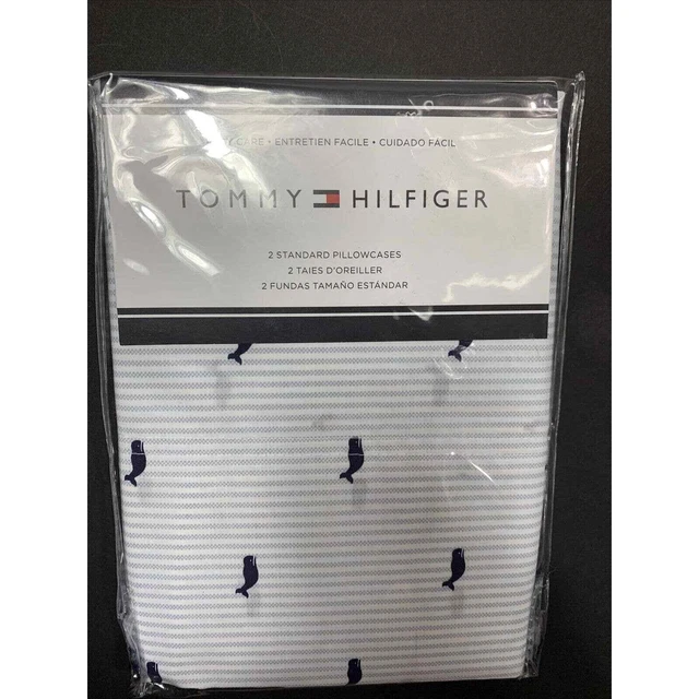 Tommy Hilfiger Standard Whales Pillowcases SET Blue & White Easy Care NEW