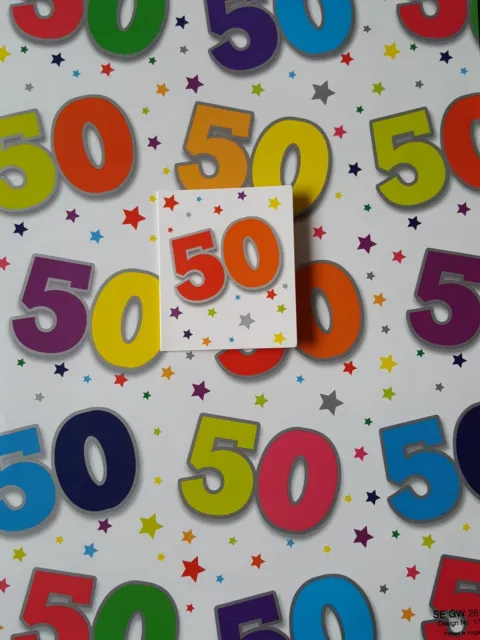 2 Sheets Of Thick Glossy 50Th Birthday Wrapping Paper + 2 Matching Gift Tags