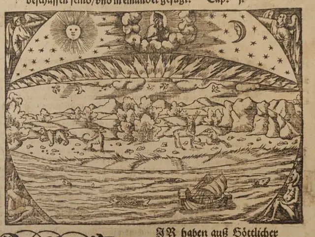 Creazione Terra Mare Dio Sebastian Munster Xilografia 1574