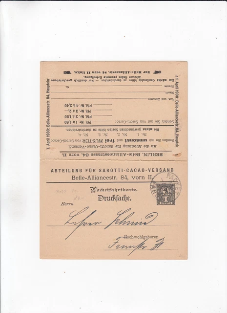 NB098/ Privatpost Berlin Privatganzsache  DOPPELKARTE Sarotti-Cacao-Versand oo
