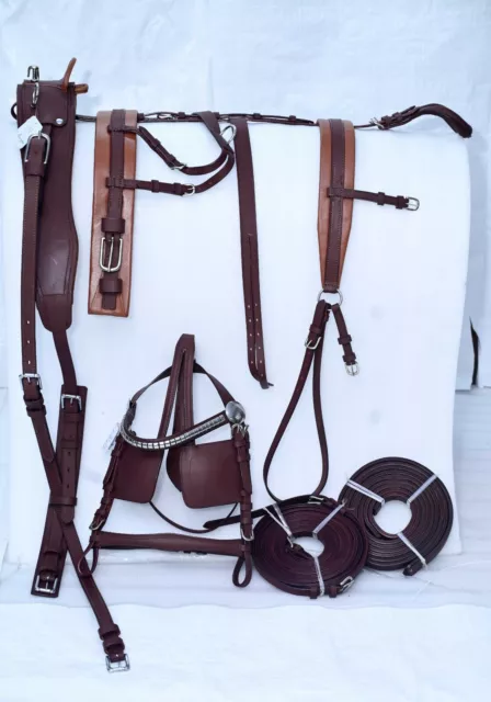 Leather Horse Driving Harness Brown Color X-Full Full Cob Pony Sizes