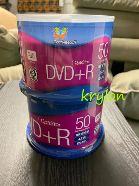 LOT 2 of 50 Pack Total 100 Color Research OptiStar DVD+R 4.7GB 16X 120Min Retail