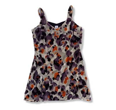 Cabi Womens Slip Dress Cream Purple Velvet Watercolor Sleeveless Shift Size L