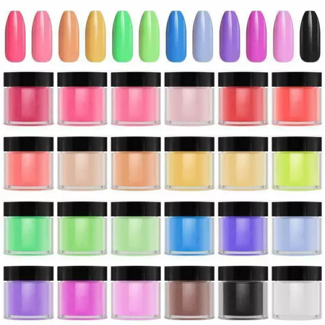 24 Colors Acrylic Powder Nail Art Tips UV Gel Dust Design Decoration 3D Manicure 2