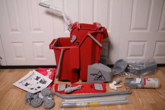 UNGER 8 GALLON DUAL TANK RED & GRAY MOP BUCKET + Mopholder + Toilet Brush - LOT