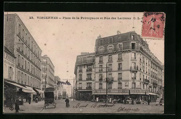 CPA Vincennes, Place de la Prèvoyance et Rue des Laitières 1905