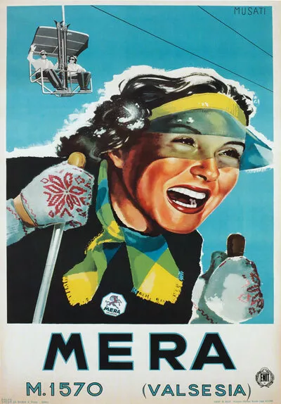 TV11 Vintage 1950's Italian Italy Mera Valsesia Ski Travel Poster A1 A2 A3