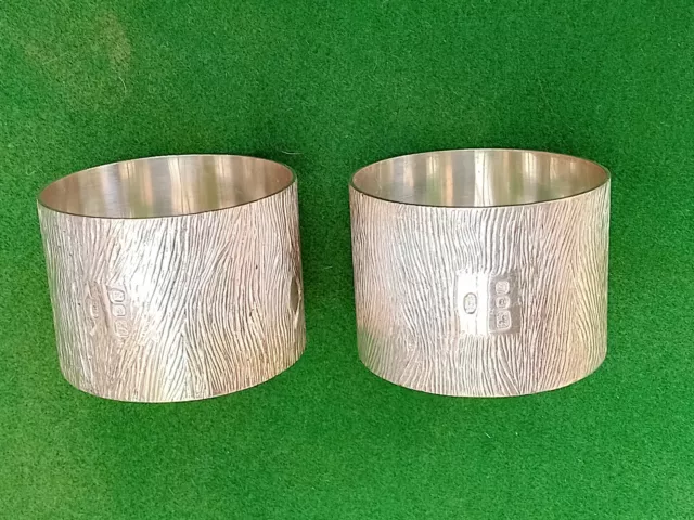 Lovely Pair of BARK EFFECT Mid Century Modern HEAVY Solid Silver Napkin Rings