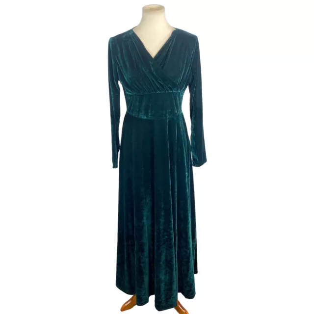 NWT Dark Emerald Green Renaissance Long Sleeve VNeck Velvet Maxi Dress size L