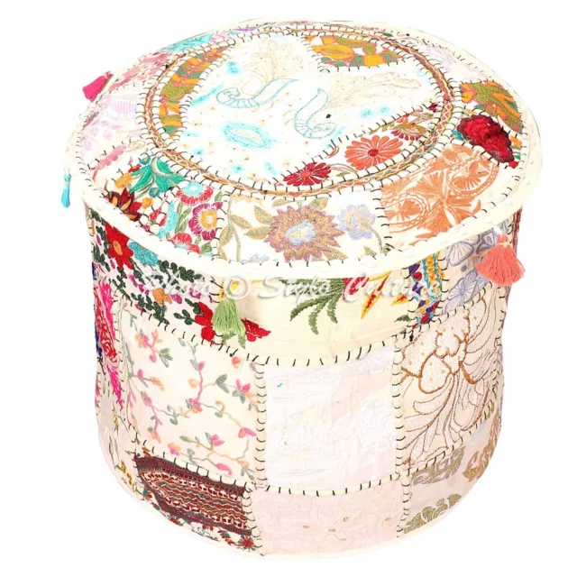 Patchwork Pouf Ottoman Round Ottoman Handmade Pouffe Foot Stool Cover Decor