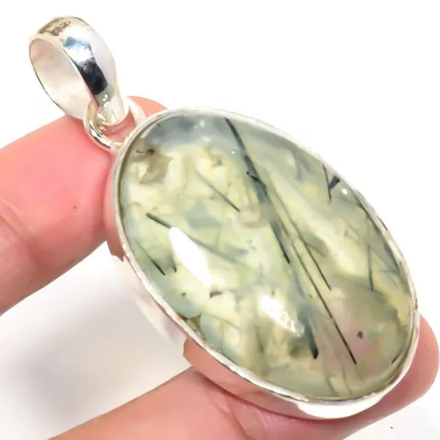 Prehnite Gemstone 925 Sterling Silver Jewelry Gift Pendant 2.26" i259