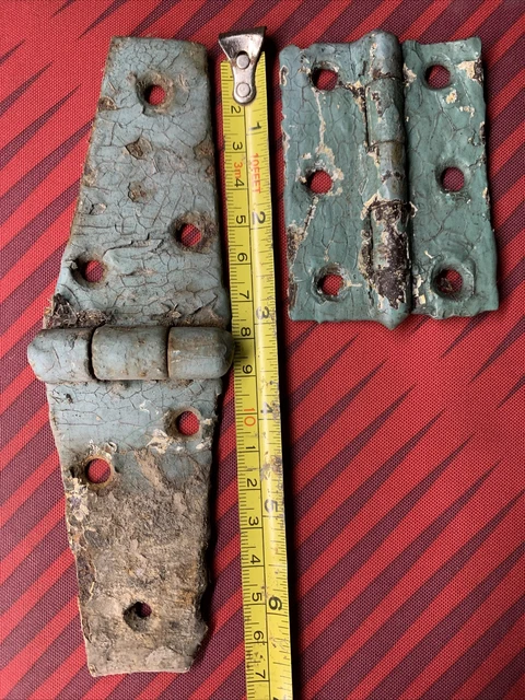 Vintage Authentic Chippy Painted Rusty Barn Shed Door Hinges Salvage 2 Total!
