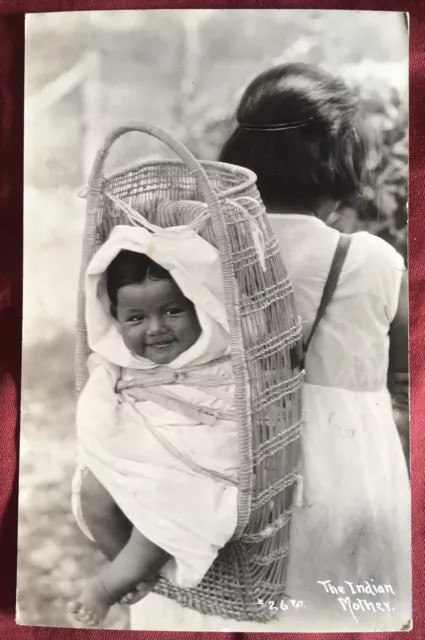 The Indian Mother RPPC Real Photo Postcard Native American Baby Papoose Unused