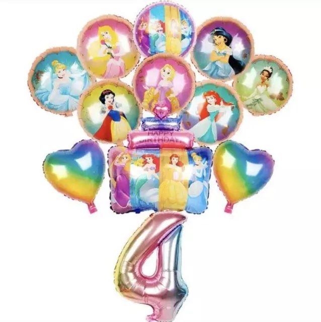 Princess 4th Birthday Girls 12 Piece Balloon Set Party Decorations Age 4 Kids