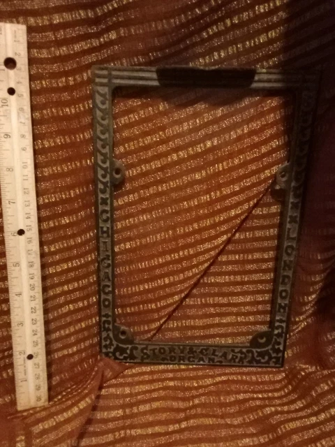 Antique 1880 pump organ iron frames ornate stained glass craft came banding