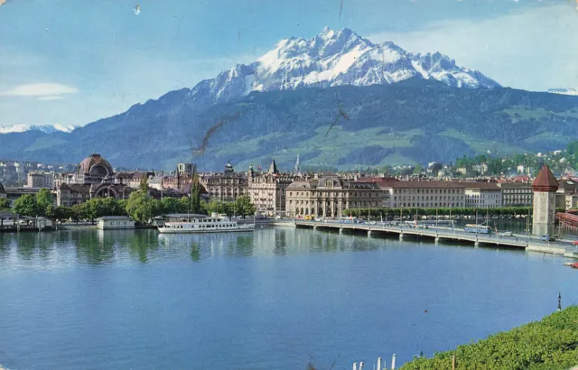 Mount Pilatus And City View Postcard Luzern Switzerland 1963