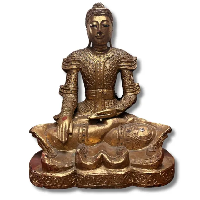 Holz Buddha Figur 54cm groß Burma Skulptur Gold Mandalay sitzend AsienLifeStyle