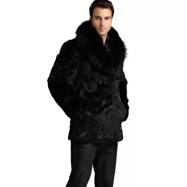 Men Faux Mink Fur Collar Coat Overcoat Winter Warm Thick Outwear Jacket Slim New