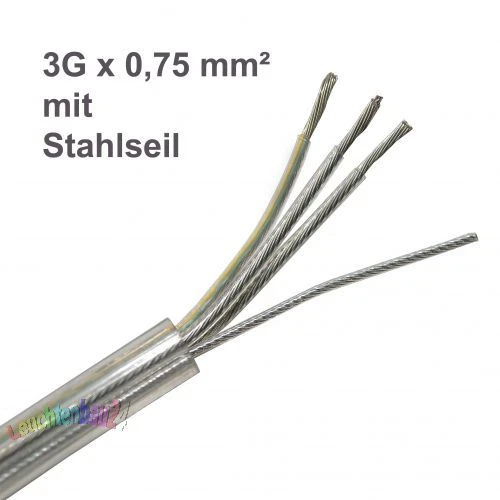 Câble 3x0, 75mm ² Avec Corde en Acier, PVC Gaine Transparent, 230V