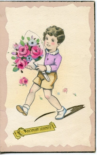 CARTE POSTALE ANCIENNE fantaisie Bonne Année - Pièce d'or Trèfle quatre feuilles EUR 6,00 - FR