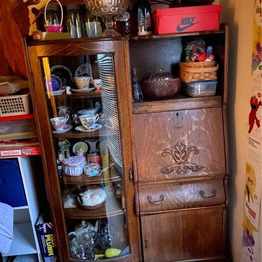 *RARE*ANTIQUE (1800'S) EMPIRE Curio Bookcase Secretary Locking