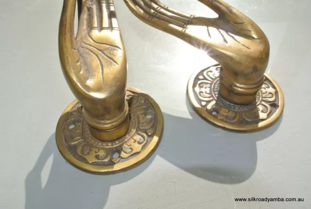 2 cast Pull handle hands solid brass door aged old style knob hook 4 " buddha B 2