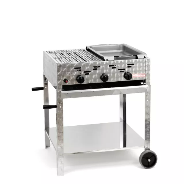 Edelstahl-Brenner Gasgrill Gasbräter fahrbar 3-flammig 11kW Gastro Neu GT3FB