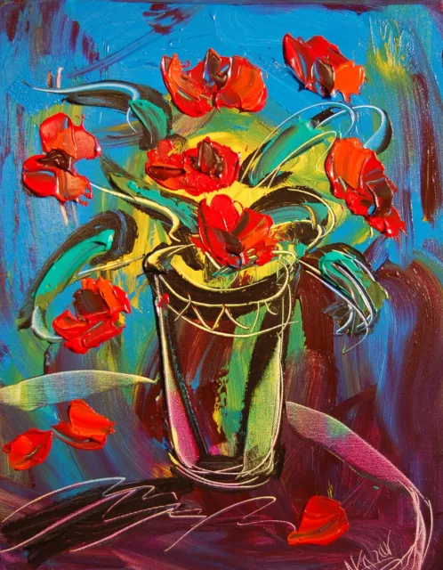 RED ROSES   MODERN ABSTRACT ORIGINAL OIL PAINTING  TEXTU RED CANVAS R3Fdfb