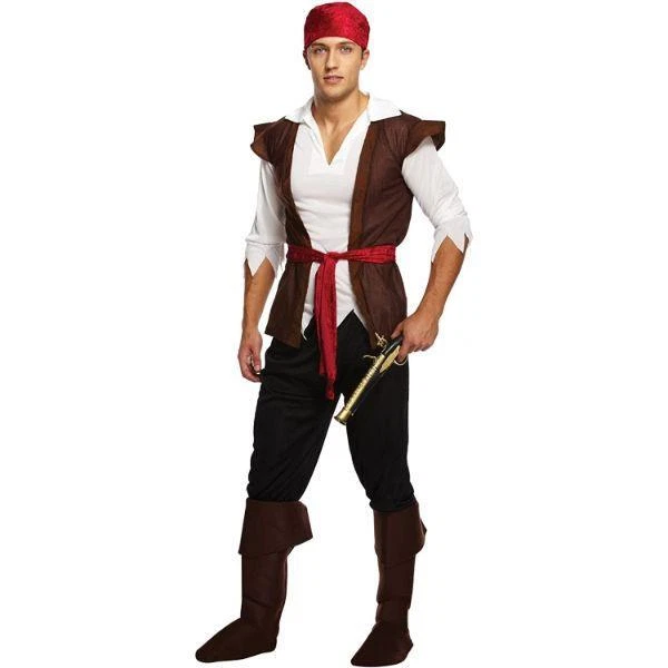 MENS CARIBBEAN PIRATE Captain Costume Adult Fancy Dress Outfit ...