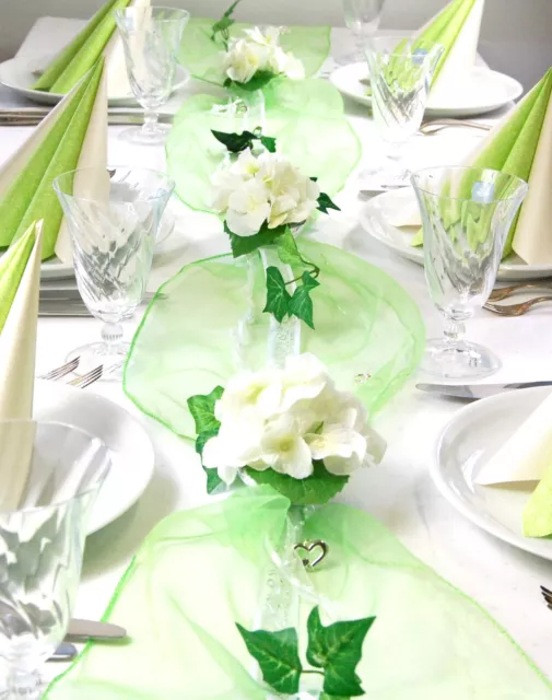 Kompl. Tischdeko in grün-weiß f. 8-10 Pers.  Hochzeit/Geburtstag/Kommunion ectr.