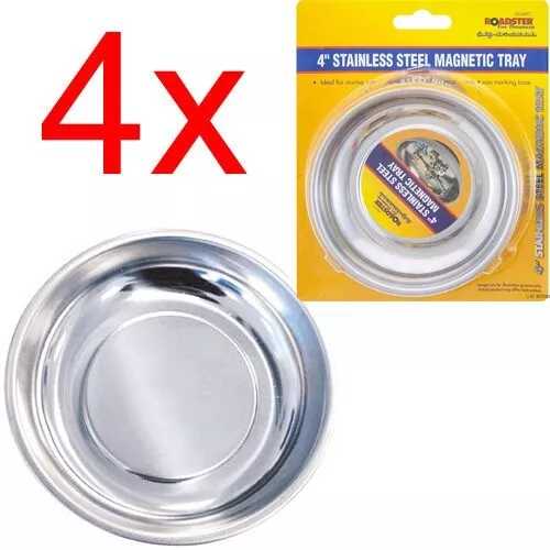 4 X Magnetic Stainless Steel Parts Tray Bowl Storage Garage Workshop Dish Holder