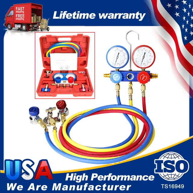 PROFESSIONAL AC DIAGNOSTIC Manifold Gauge 3 Way Automotive HVAC A/C