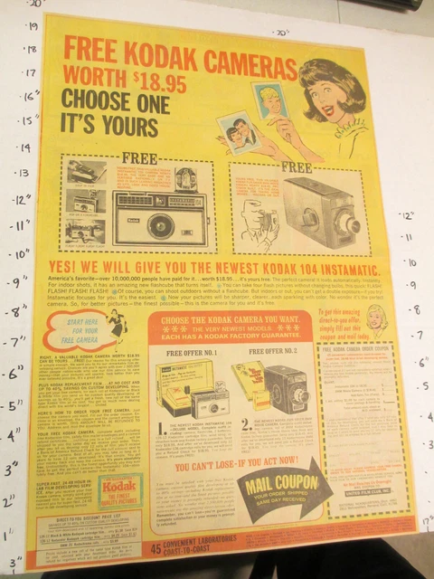 Periódico anuncio premium 1966 cámara instamatic 104 película United Film Club