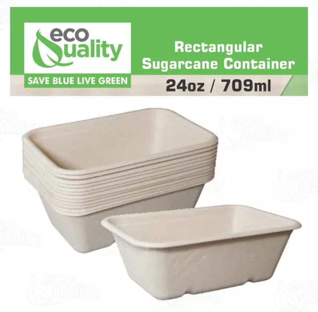 24oz Sugarcane Fiber Bowl Compostable Disposable Oblong Food Prep Storage  25pcs