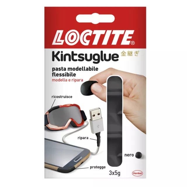 KINTSUGLUE LOCTITE PASTA MODELLABILE FLESSIBILE BIANCA O NERA 3X5gr