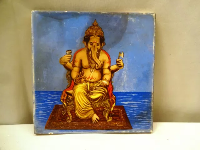 Antique Saji Tile Art Nouveau Ganesh Lord Ganpati Porcelain Japan Printed "518