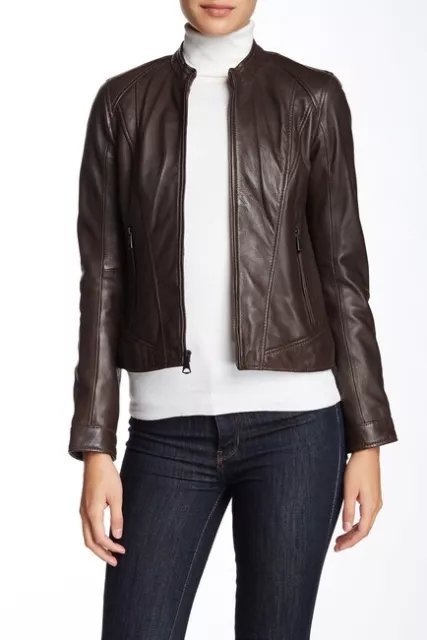 Andrew Marc Genuine Leather  Brown Moto Jacket  Size Medium L98203