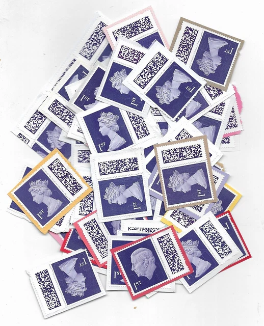 0285] 50 UNFRANKED GB barcoded 1st class Definitive stamps on paper £22 ...