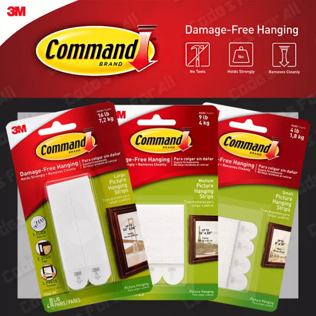 COMMAND STRIPS SMALL Medium Large Self Adhesive Picture Hanging Frames Mrs  Hinch £4.99 - PicClick UK