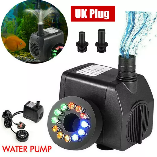 Electric Submersible Water Fountain Pump With 12 LED Light Pond Garden Pool UK