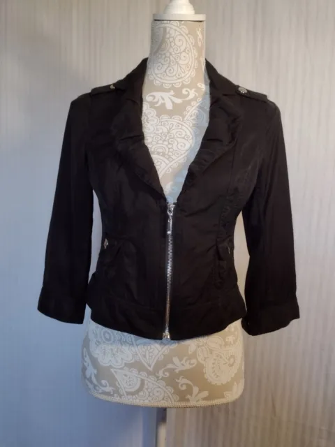 White House Black Market Women's 3/4 sleeve short black Zip-up Jacket, Size 4
