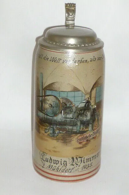 Antiguo Jarra de Gremio Maschinist Krug Reservista Cerveza Máquina Vapor Rareza