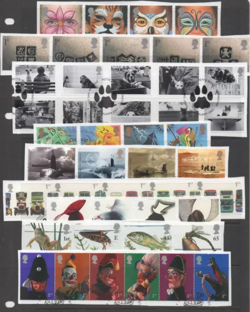 GB 2001 complete year-set of commemoratives 11 fine used sets of stamps on Piece