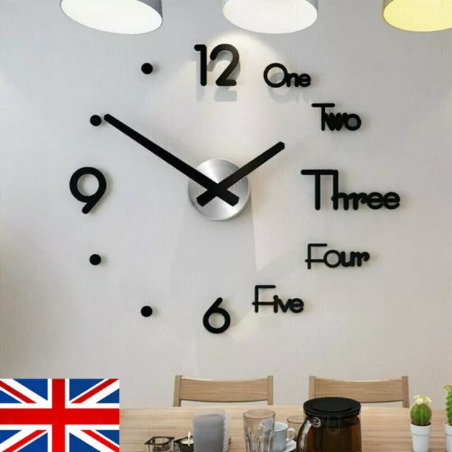 3D Extra Large DIY Roman Numerals Luxury Mirror Wall Sticker Clock Home Decor UK
