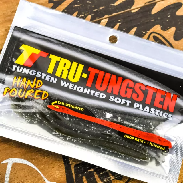 TRU TUNGSTEN Dart Reverse Tail Weighted Finesse Soft Worm 5" 8ct - GREEN PUMPKIN