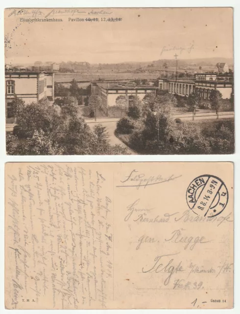 82435 - Aachen - Elisabethkrankenhaus - Feldpostkarte, gelaufen 8.8.1914