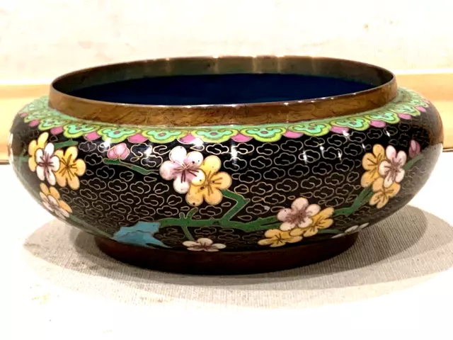Antique Chinese H/Painted Enamel Cloisonne Bowl With Flower Design