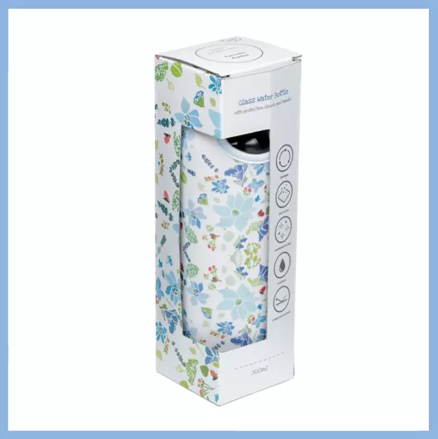 Julia Dodsworth Glass Water Bottle in Floral Neoprene Sleeve 500ml NG